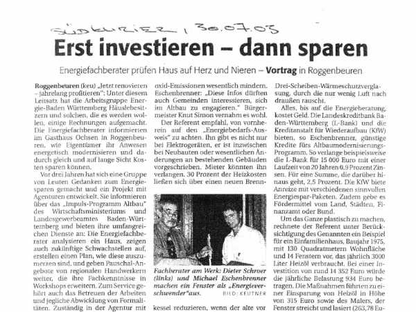 Erst investieren - dann sparen (Energiefachberater prüfen Haus auf Herz und Nieren) 2003